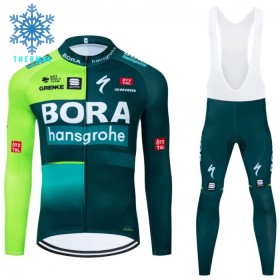 Set Fietsshirt Lange Mouw + Lange Koersbroek 2024 BORA-Hansgrohe Winter Thermal Fleece Groente